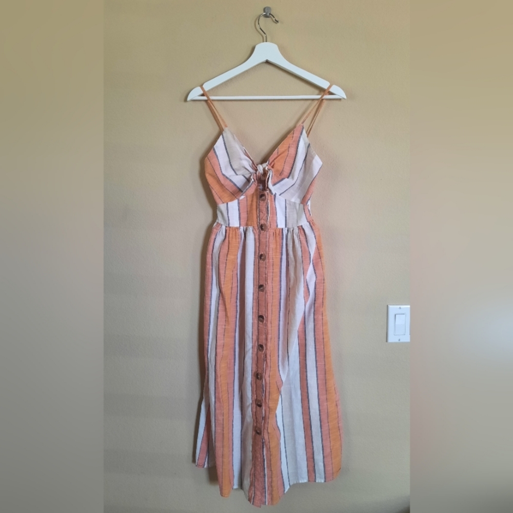 Japna Cotton Striped Tie Front Button Down Dress